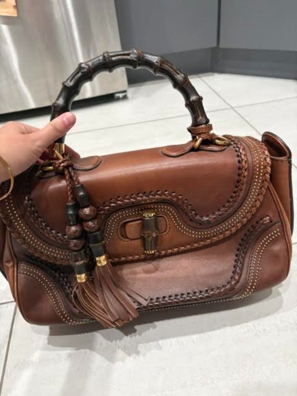 Beautiful Authentic Vintage Gucci Dark Brown "1921 Bamboo" Top Handle Bag